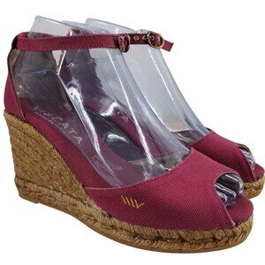 Viscata Barcelona Wedge Peep Toe Pink Espadrille Sandals Size 36 US 5.5-6 Canvas